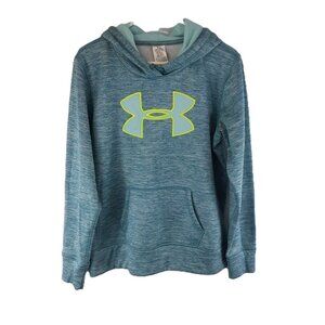 Under Armour Hoodie Pullover Long Sleeve Size MED Teal Yellow Pocket Spot